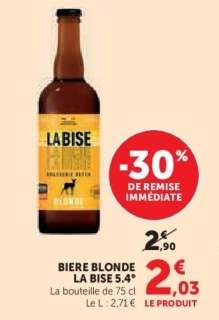 BIERE BLONDE LA BISE 5.4°