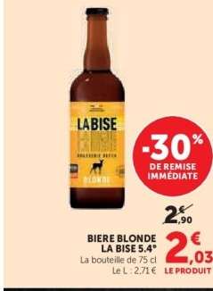 BIERE BLONDE LA BISE 5.4°