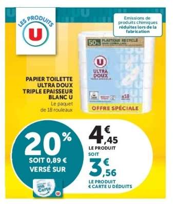 Papier Toilette Ultra Doux Triple Epaisseur Blanc U