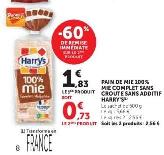 Pain de Mie 100% Mie Complet Sans Croute Sans Additif Harry's