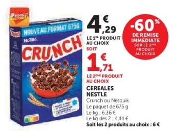 Céréales Nestlé Crunch ou Nesquik