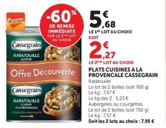 PLATS CUISINES A LA PROVENCALE CASSEGRAIN