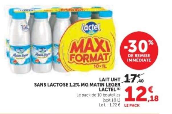 Lait UHT Sans Lactose 1,2% MG Matin Léger Lactel