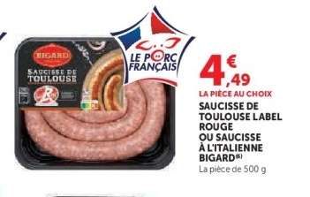 Saucisse de Toulouse Label Rouge ou Saucisse à l'Italienne Bigard