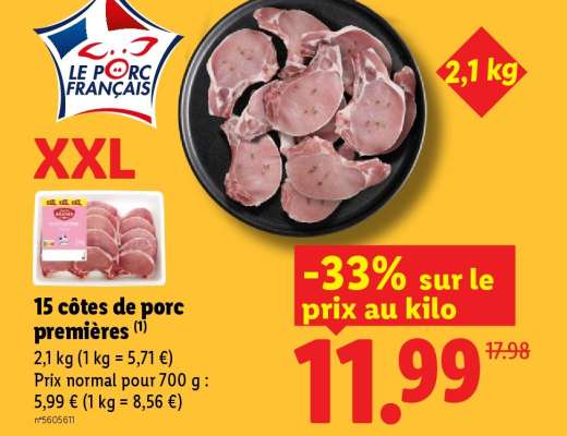 15 côtes de porc premières