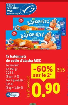 15 bâtonnets de colin d'Alaska MSC