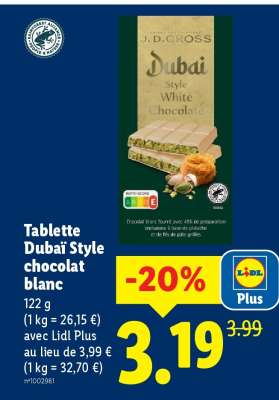 Tablette Dubaï Style chocolat blanc