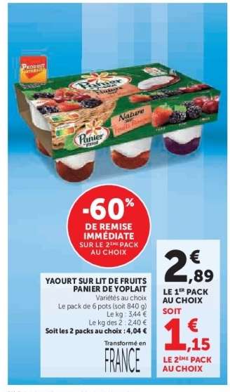 Yaourt sur lit de fruits Panier de Yoplait