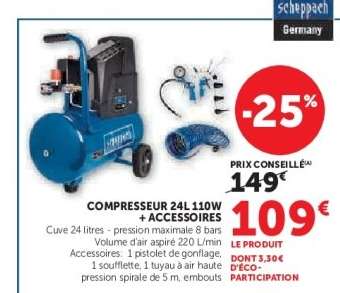 COMPRESSEUR 24L 110W + ACCESSOIRES