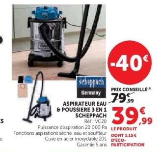 ASPIRATEUR EAU & POUSSIÈRE 3 EN 1 SCHEPPACH
