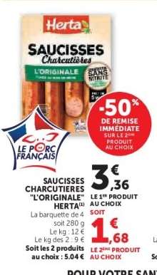 SAUCISSES CHARCUTIERES "L'ORIGINALE" HERTA