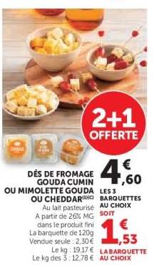 DÉS DE FROMAGE GOUDA CUMIN OU MIMOLETTE GOUDA OU CHEDDAR