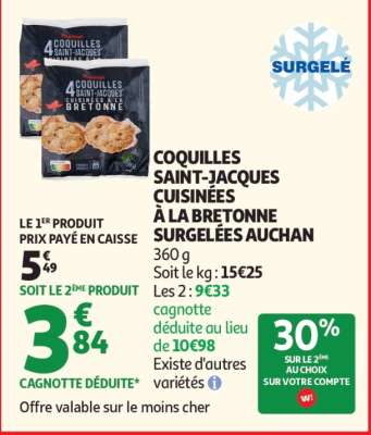 COQUILLES SAINT-JACQUES CUISINÉES À LA BRETONNE SURGELÉES AUCHAN