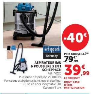 ASPIRATEUR EAU & POUSSIÈRE 3 EN 1 SCHEPPACH