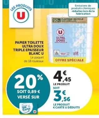 Papier Toilette Ultra Doux Triple Epaisseur Blanc U