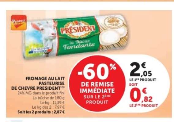 Fromage au lait pasteurisé de chèvre Président