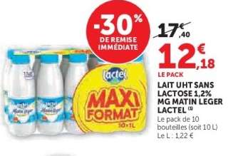 Lait UHT Sans Lactose 1,2% MG Matin Léger Lactel