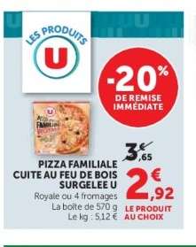 Pizza Familiale Cuite au Feu de Bois Surgelée U