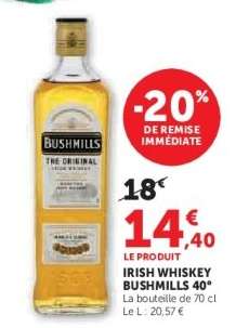 IRISH WHISKEY BUSHMILLS 40°