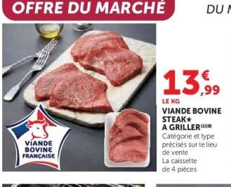 Viande bovine : steak** à griller