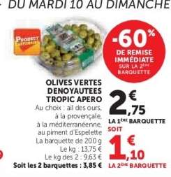 Olives Vertes Dénoyautées Tropic Apéro