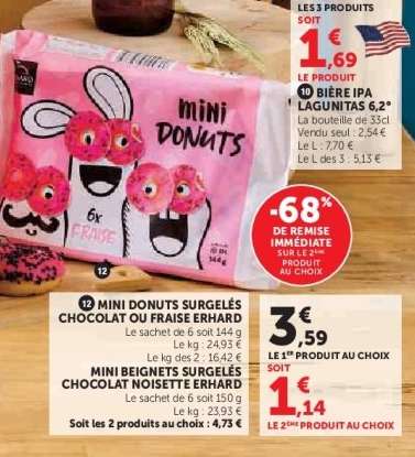 MINI DONUTS SURGELÉS CHOCOLAT OU FRAISE ERHARD