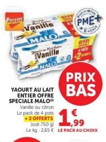 Yaourt au lait entier offre spéciale Malo