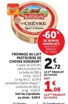 Fromage au lait pasteurisé de chèvre Soignon