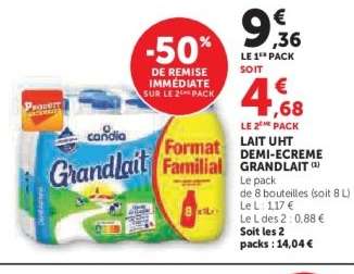 Lait UHT Demi-Écrémé Grandlait