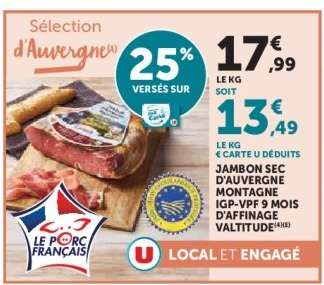 Jambon sec d'Auvergne Montagne IGP-VPF 9 mois d'affinage Valitude