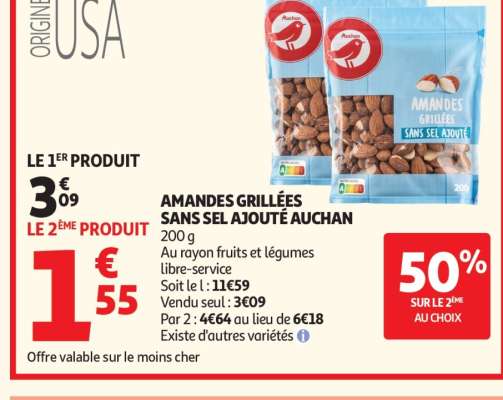 Amandes Grillées Sans Sel Ajouté Auchan