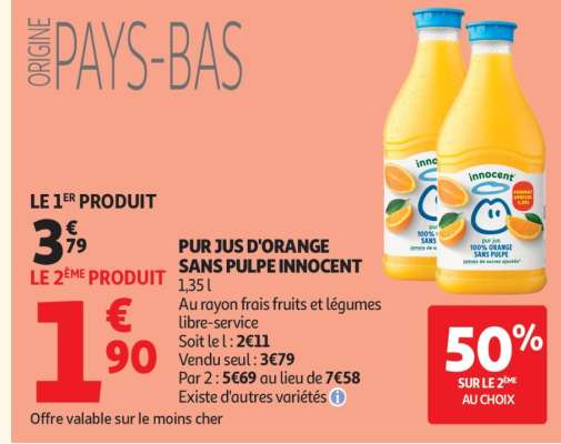 PUR JUS D'ORANGE SANS PULPE INNOCENT