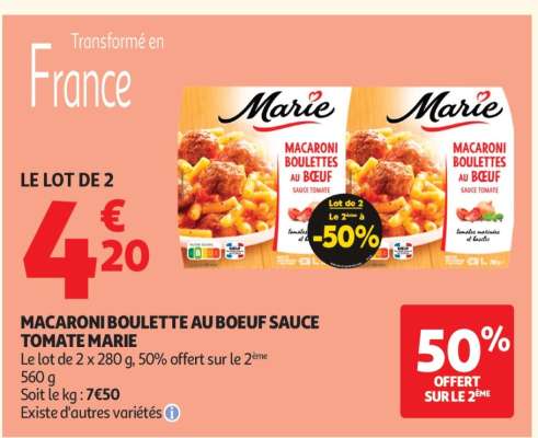 MACARONI BOULETTE AU BOEUF SAUCE TOMATE MARIE