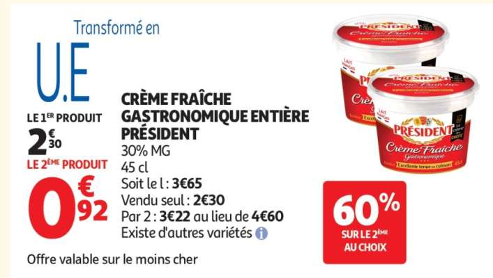 CRÈME FRAÎCHE GASTRONOMIQUE ENTIÈRE PRÉSIDENT