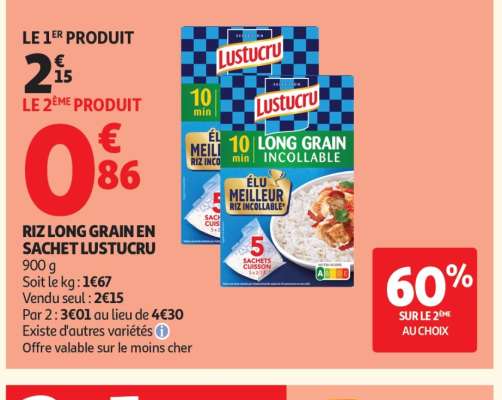 RIZ LONG GRAIN EN SACHET LUSTUCRU