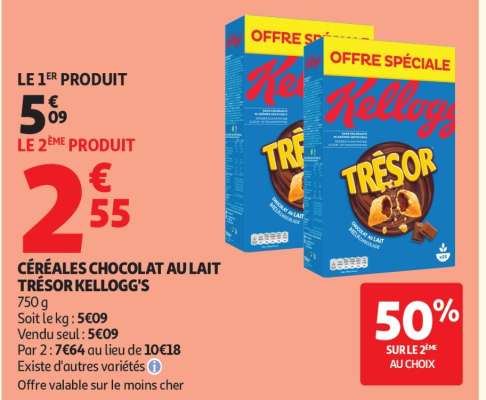 CÉRÉALES CHOCOLAT AU LAIT TRÉSOR KELLOGG'S