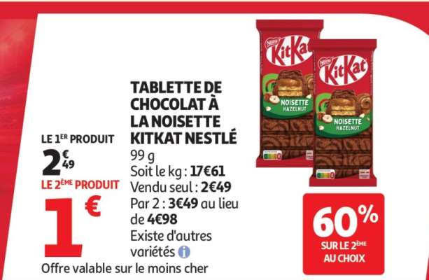TABLETTE DE CHOCOLAT À LA NOISETTE KITKAT NESTLÉ