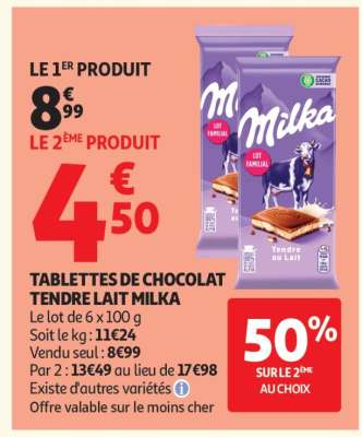 Tablettes De Chocolat Tendre Lait Milka