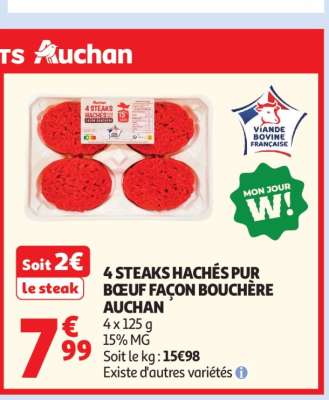 4 Steaks Hachés Pur Bœuf Façon Bouchère Auchan