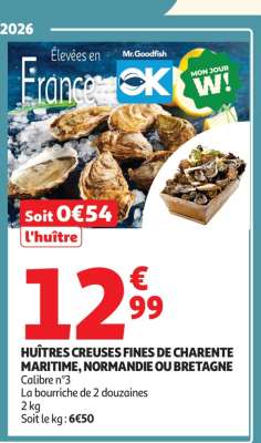 Huîtres creuses fines de Charente Maritime, Normandie ou Bretagne