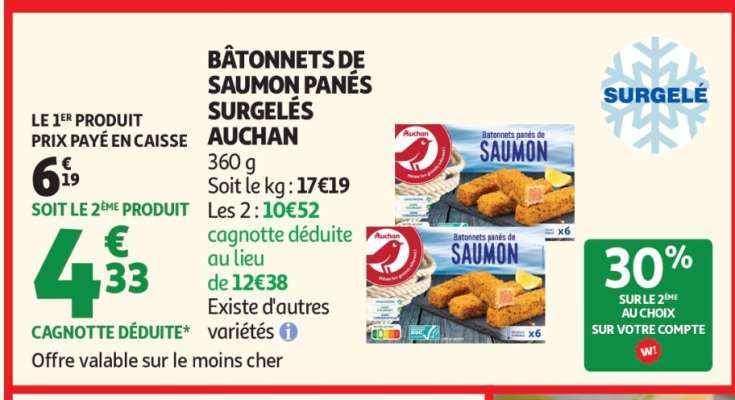 BÂTONNETS DE SAUMON PANÉS SURGELÉS AUCHAN