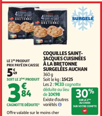 COQUILLES SAINT-JACQUES CUISINÉES À LA BRETONNE SURGELÉES AUCHAN