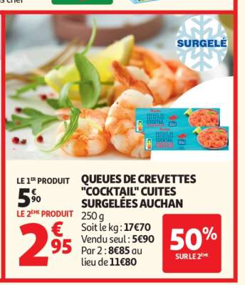 Queues De Crevettes "Cocktail" Cuites Surgelées Auchan