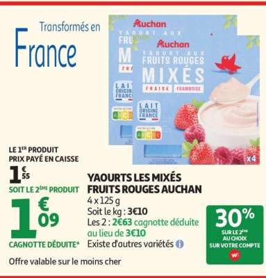 YAOURTS LES MIXÉS FRUITS ROUGES AUCHAN