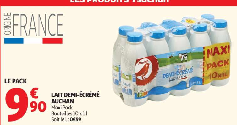 Lait Demi-Écrémé Auchan