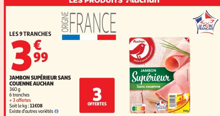 JAMBON SUPÉRIEUR SANS COUENNE AUCHAN