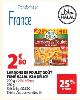 LARDONS DE POULET GOÛT FUMÉ HALAL ISLA DÉLICE
