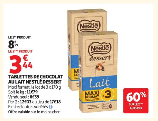 TABLETTES DE CHOCOLAT AU LAIT NESTLÉ DESSERT