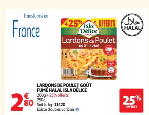 LARDONS DE POULET GOÛT FUMÉ HALAL ISLA DÉLICE