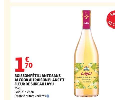 BOISSON PÉTILLANTE SANS ALCOOL AU RAISON BLANC ET FLEUR DE SUREAU LAYLI